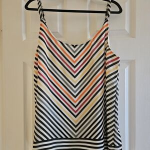CAbi Black and White Striped Camisole with Color Accents